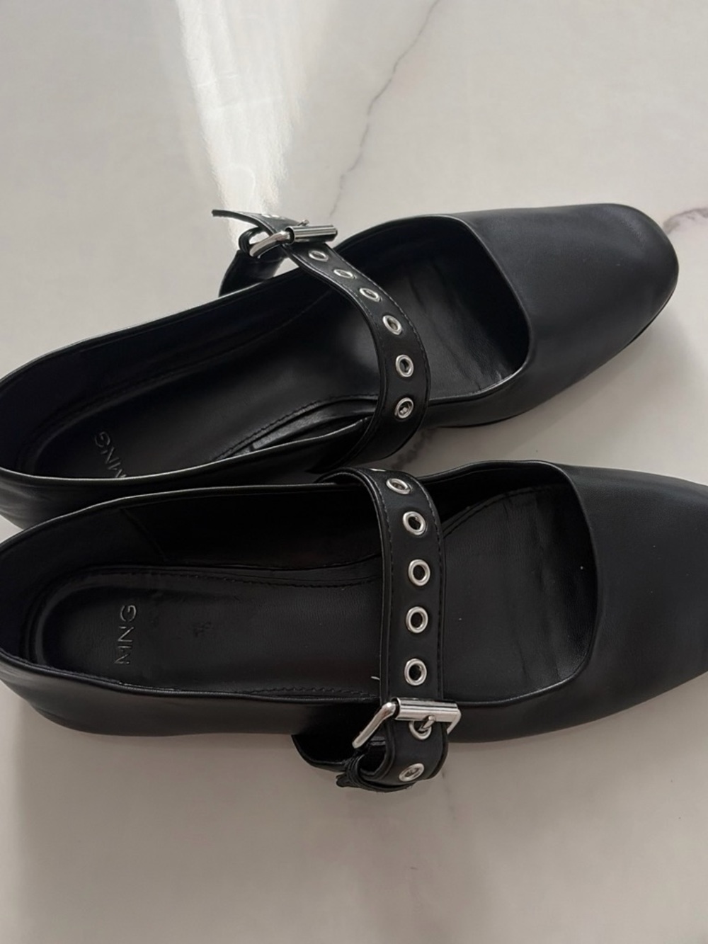 Mango Black Mary Jane Flats with Grommet Strap